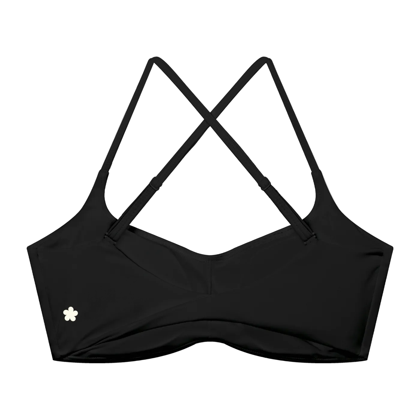 Black sports bra with criss-cross straps.