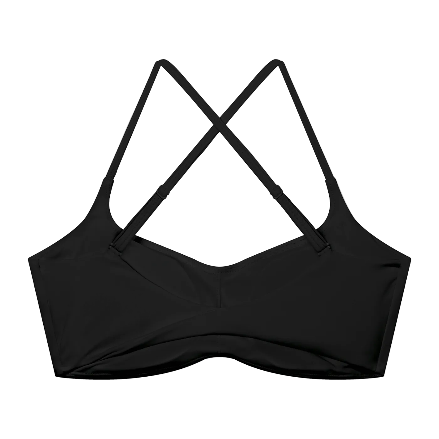 Black bikini top with criss-cross straps.