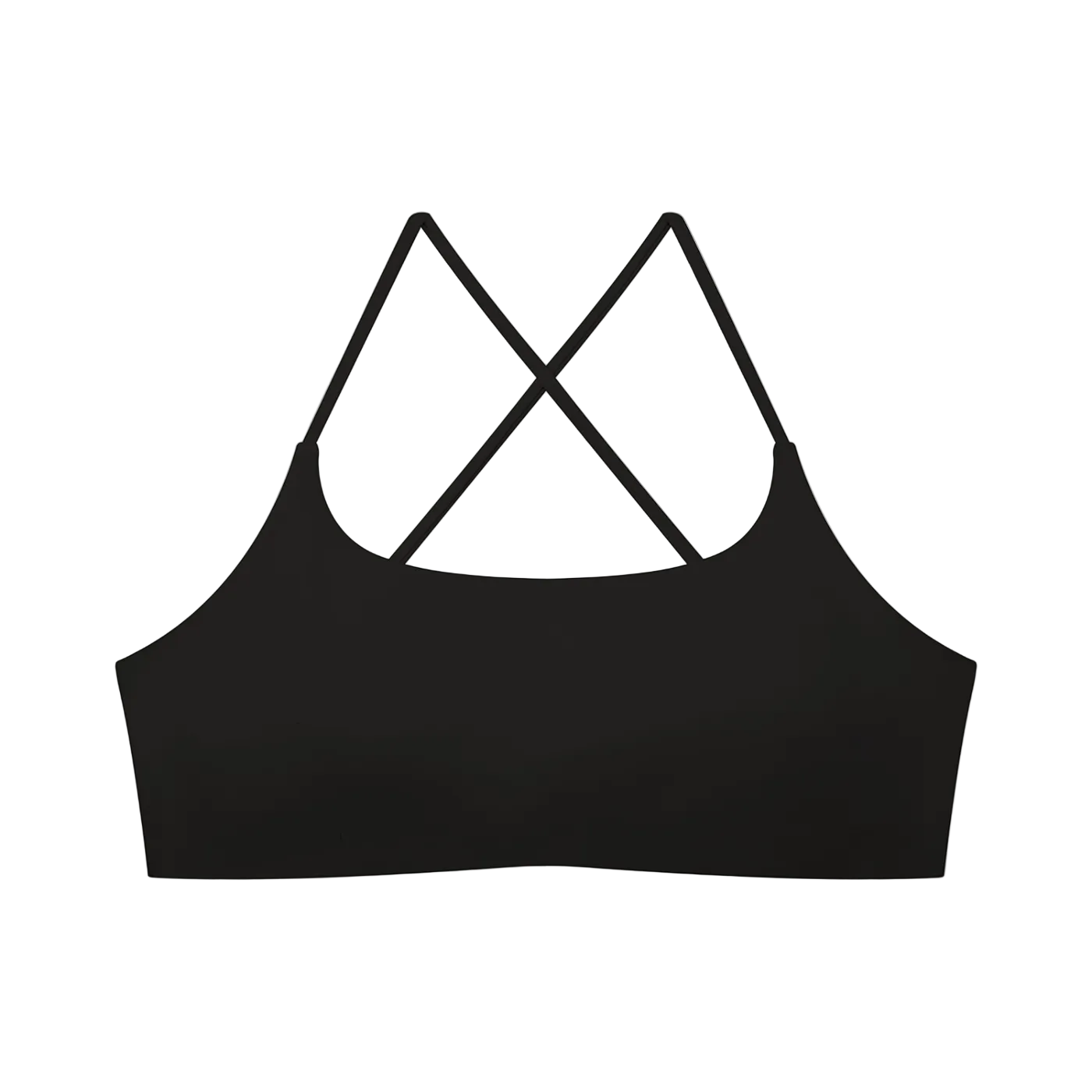 Black sports bra with criss-cross straps.