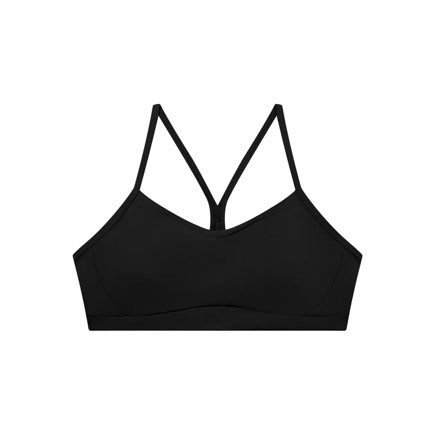 Black sports bra with thin straps.