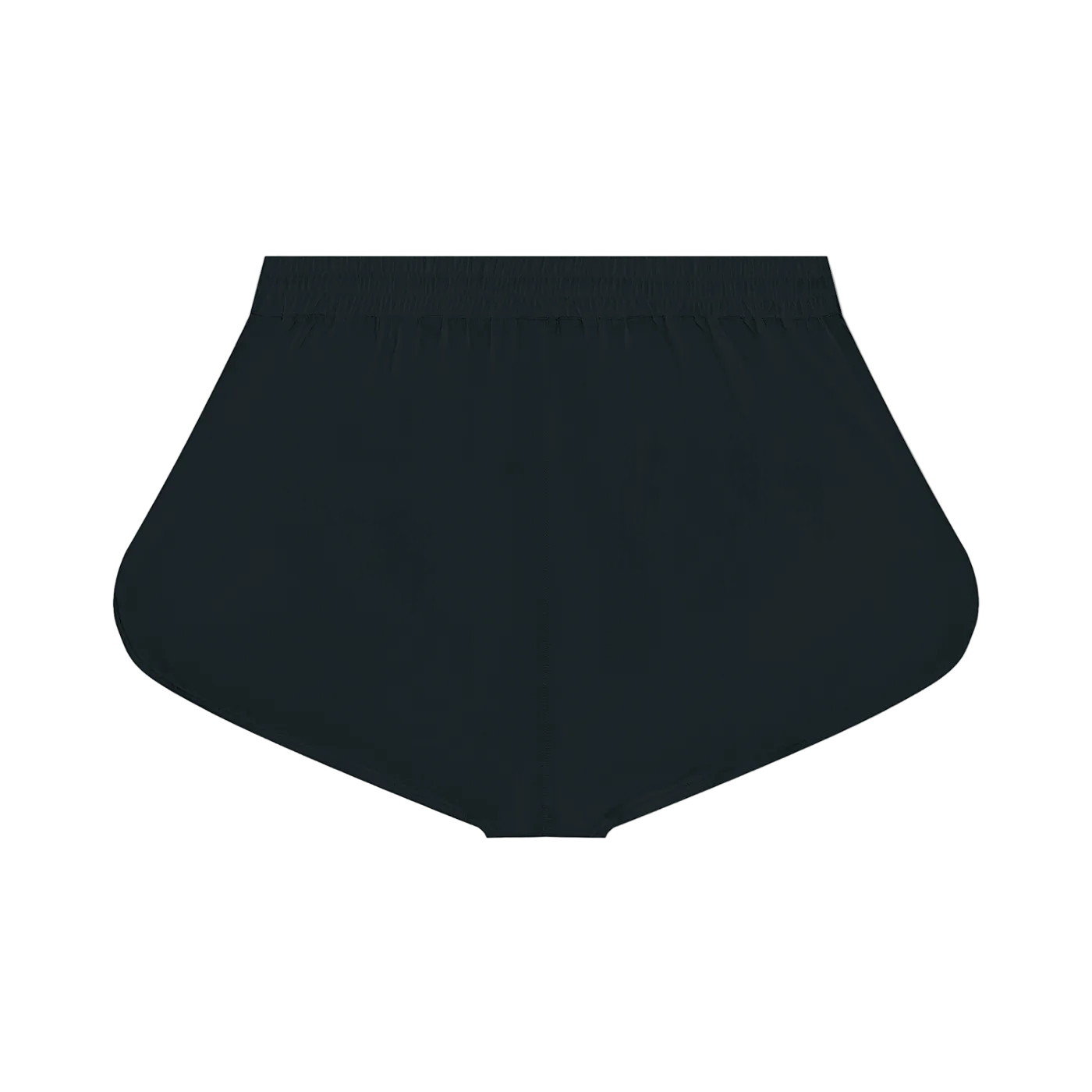 A pair of solid black athletic shorts.