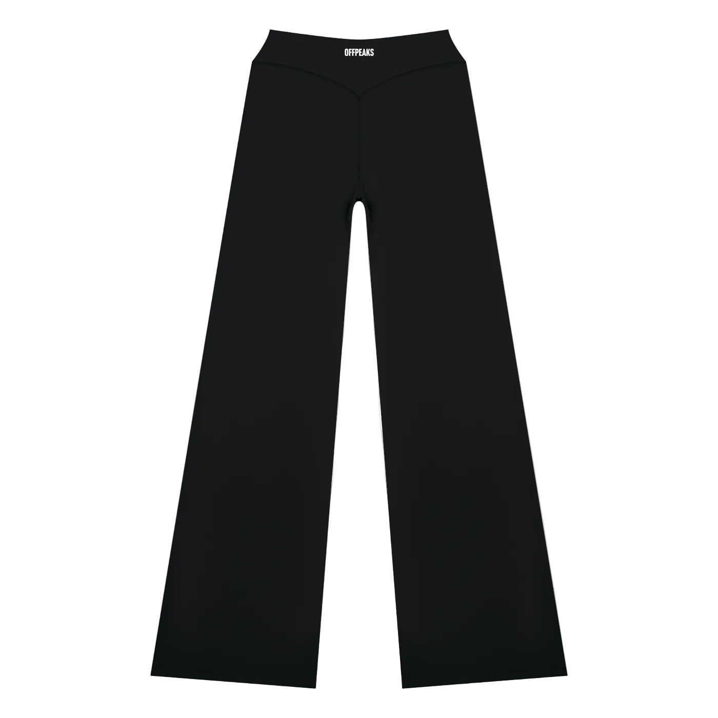 Black wide-leg cropped pants with a small white offpeaks logo on the front waistband.