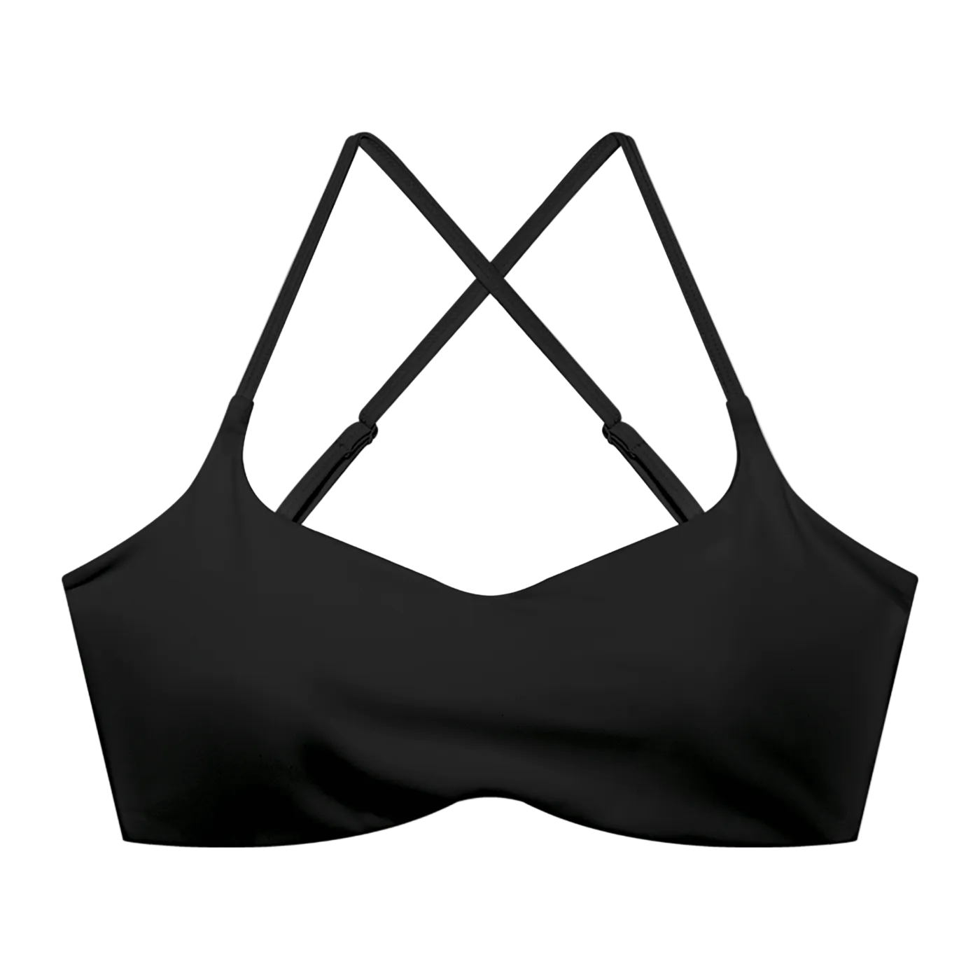 Black sports bra with thin straps.