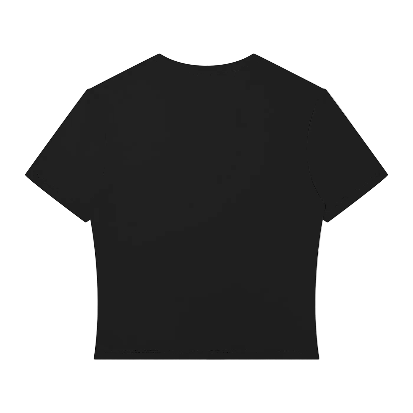 A black short-sleeve crop top t-shirt shown from the back.