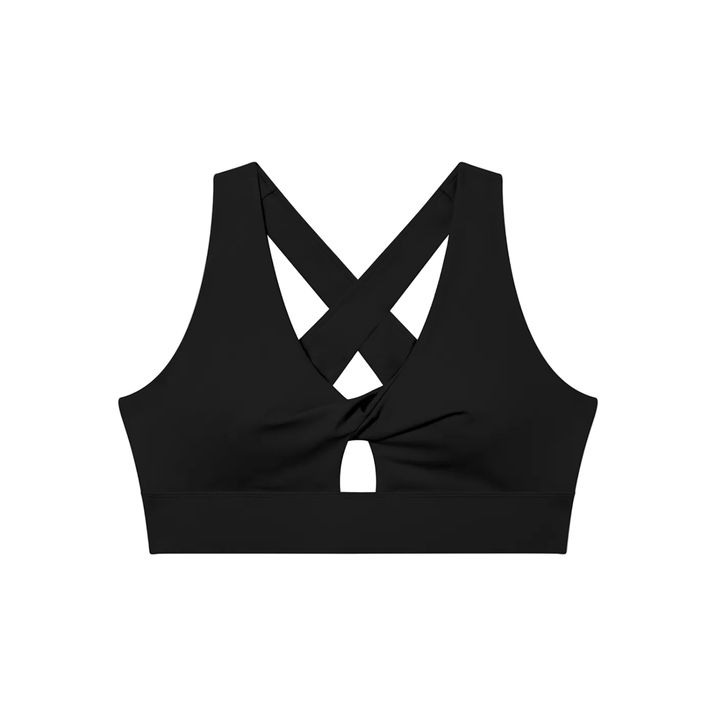 Black sports bra with criss-cross straps.