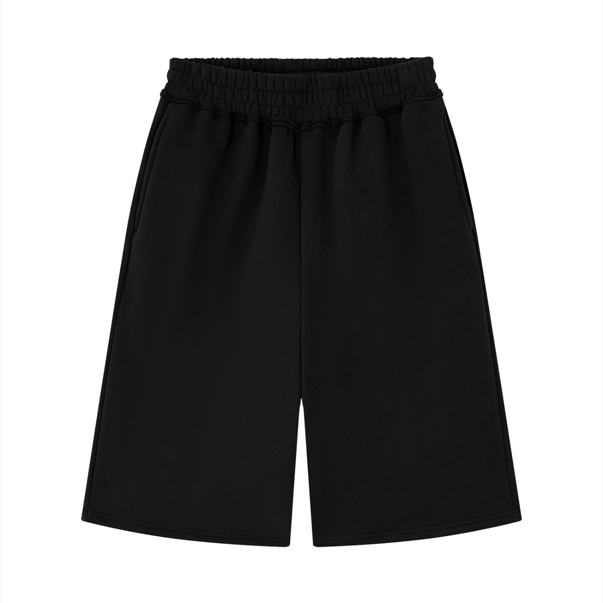 Pitch Black Raw Edge Fleece Shorts
